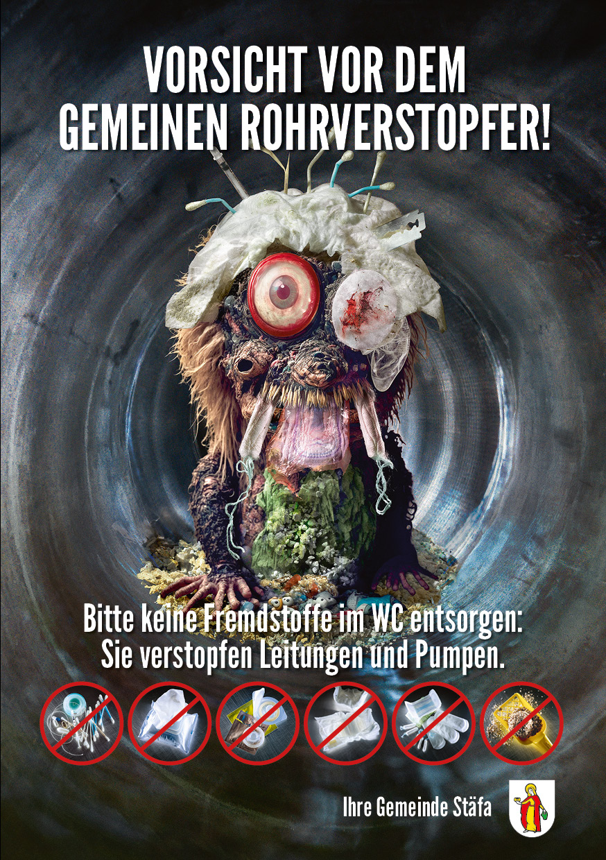 Stopp Kanalmonster! Keine Fremdstoffe ins Abwasser